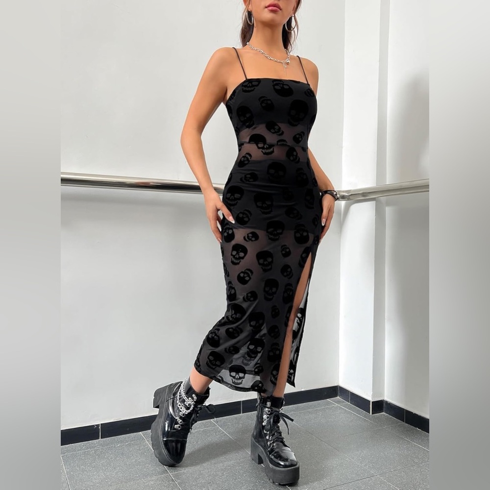 Mesh skull maxi dress